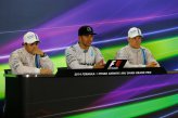 (L to R): Felipe Massa (BRA) Williams, Lewis Hamilton (GBR) Mercedes AMG F1 and Valtteri Bottas (FIN) Williams in the parc ferme.