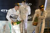 Lewis Hamilton (GBR) Mercedes AMG F1 and Felipe Massa (BRA) Williams celebrate on the podium with the champagne.