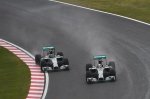 Lewis Hamilton (GBR) Mercedes AMG F1 W05 overtakes Nico Rosberg (GER) Mercedes AMG F1 W05 for the lead of the race.