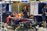 Red Bull Racing RB10 is worked on in the garage.