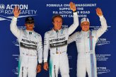 Qualifying parc ferme and results: Pole position Nico Rosberg (GER) Mercedes AMG F1, centre. 2nd Lewis Hamilton (GBR) Mercedes AMG F1, left. 3rd Valtteri Bottas (FIN) Williams Martini Racing, right.