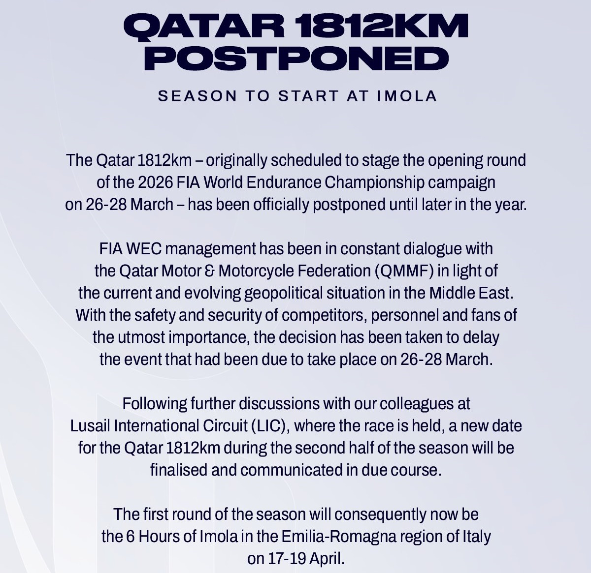 ������ �������: ��������� ���� WEC ��������� ��-�� �������� �� ������� �������